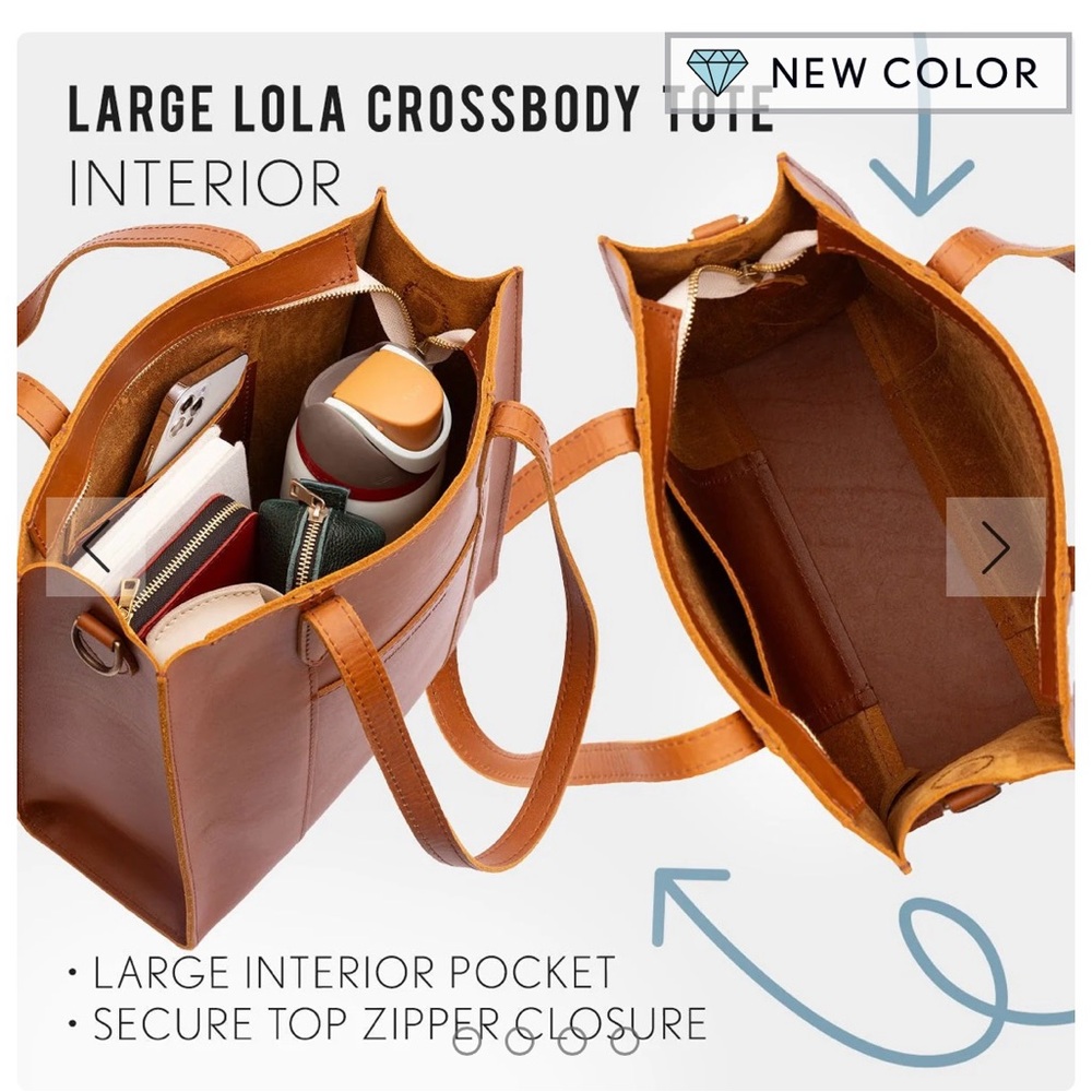 Portland Leather Honey East-West Large Lola Tote Bag - Picture 6 of 7